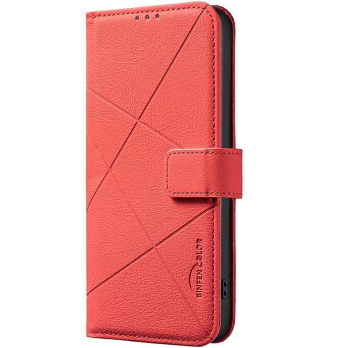 For Infinix Smart 10 4G Geometric Pattern RFID Leather Phone Case(Red)