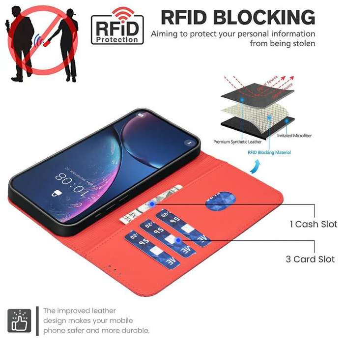 For Infinix Smart 10 4G Geometric Pattern RFID Leather Phone Case(Red)