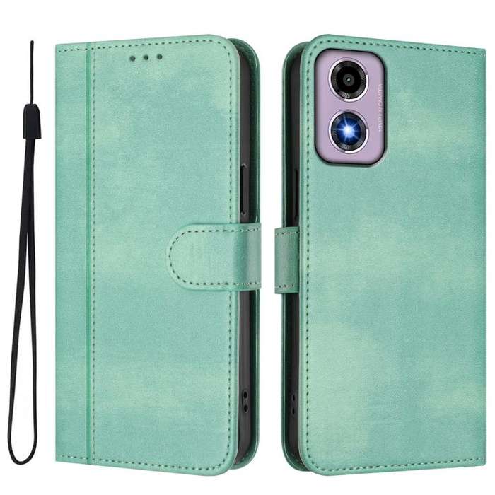 For Motorola Moto E14 4G / G24 4G Line Splicing Buckle Retro Leather Phone Case(Mint)