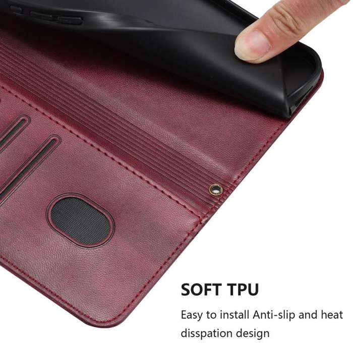 For Motorola Moto E40 / E30 / E20 Line Splicing Buckle Retro Leather Phone Case(Wine Red)