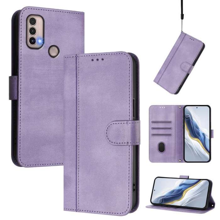For Motorola Moto E40 / E30 / E20 Line Splicing Buckle Retro Leather Phone Case(Purple)