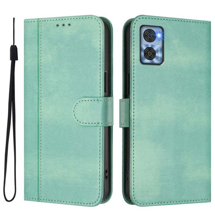 For Motorola Moto E22 4G / E22i 4G Line Splicing Buckle Retro Leather Phone Case(Mint)