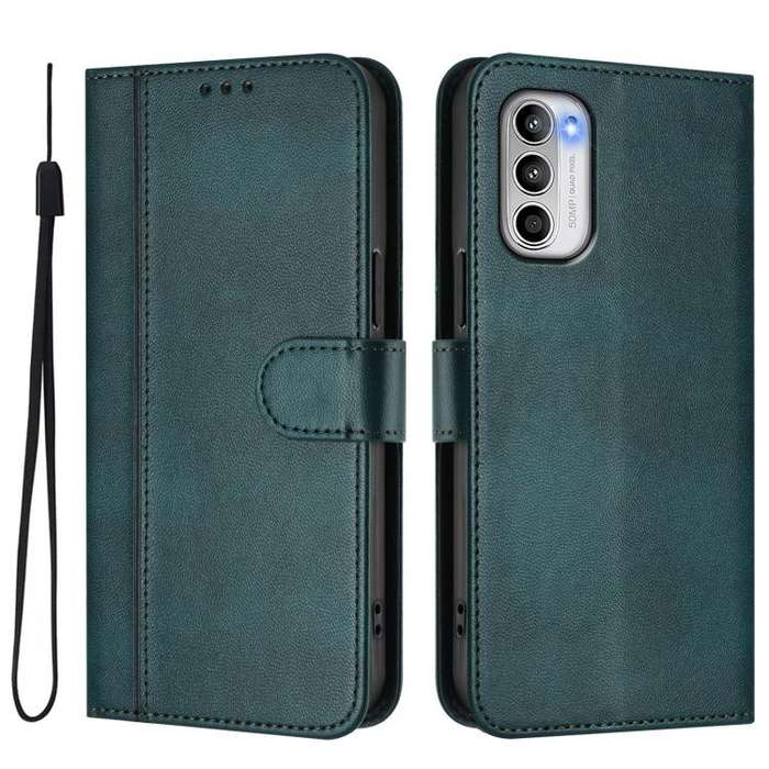 For Motorola Moto G 5G 2022 Line Splicing Buckle Retro Leather Phone Case(Dark Green)