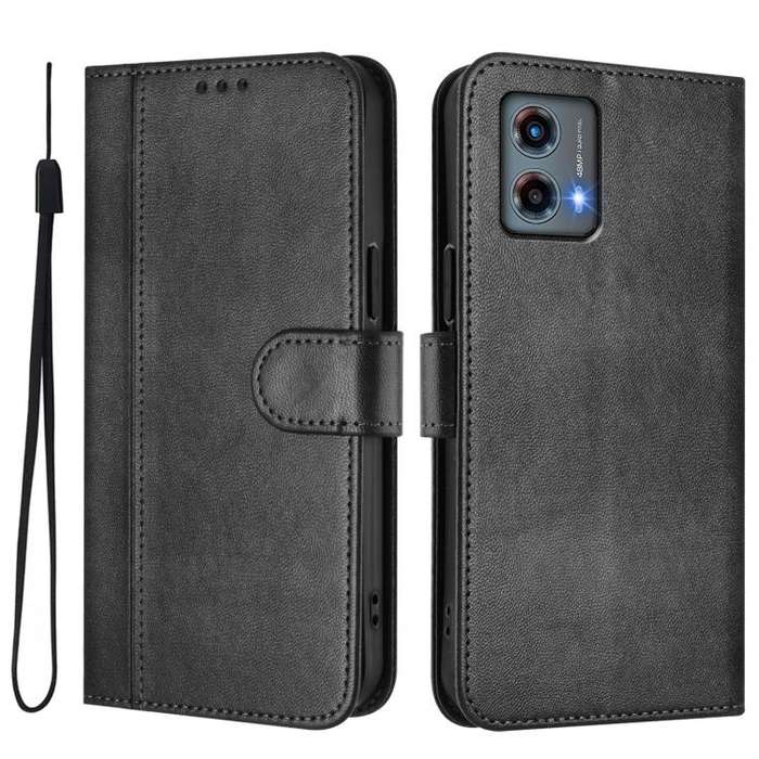For Motorola Moto G 5G 2023 Line Splicing Buckle Retro Leather Phone Case(Black)