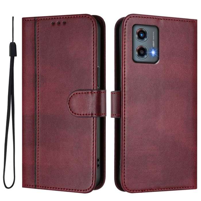 For Motorola Moto G 5G 2023 Line Splicing Buckle Retro Leather Phone Case(Wine Red)