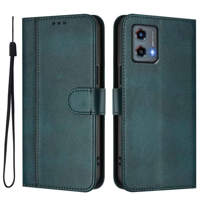 For Motorola Moto G 5G 2023 Line Splicing Buckle Retro Leather Phone Case(Dark Green)