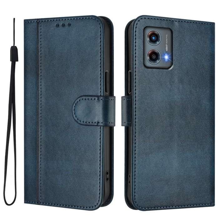 For Motorola Moto G 5G 2023 Line Splicing Buckle Retro Leather Phone Case(Dark Blue)