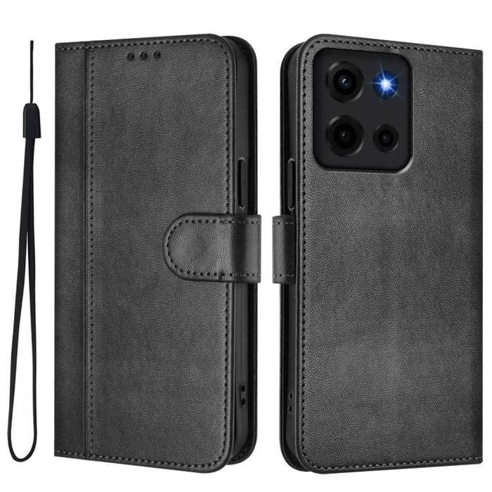 For Motorola Moto G 5G 2025 Line Splicing Buckle Retro Leather Phone Case(Black)