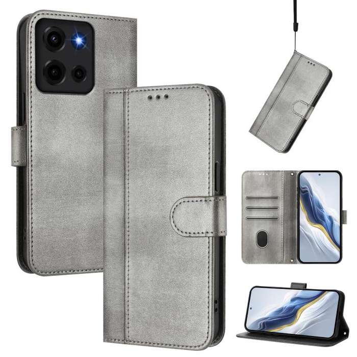 For Motorola Moto G 5G 2025 Line Splicing Buckle Retro Leather Phone Case(Grey)