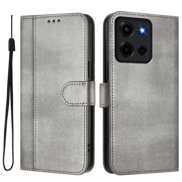 For Motorola Moto G 5G 2025 Line Splicing Buckle Retro Leather Phone Case(Grey)