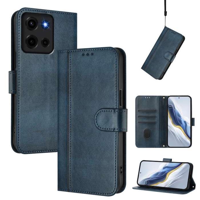 For Motorola Moto G 5G 2025 Line Splicing Buckle Retro Leather Phone Case(Dark Blue)