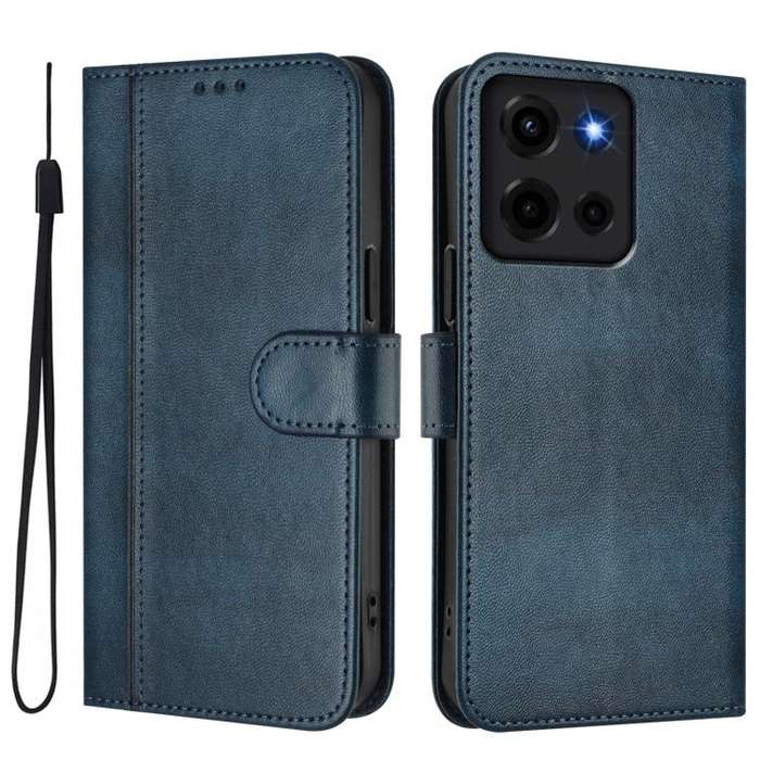 For Motorola Moto G 5G 2025 Line Splicing Buckle Retro Leather Phone Case(Dark Blue)
