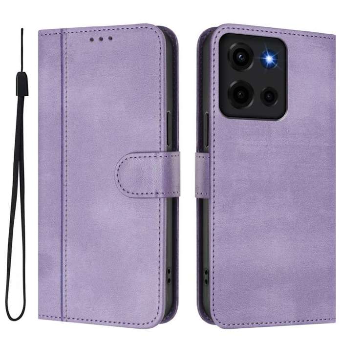 For Motorola Moto G 5G 2025 Line Splicing Buckle Retro Leather Phone Case(Purple)