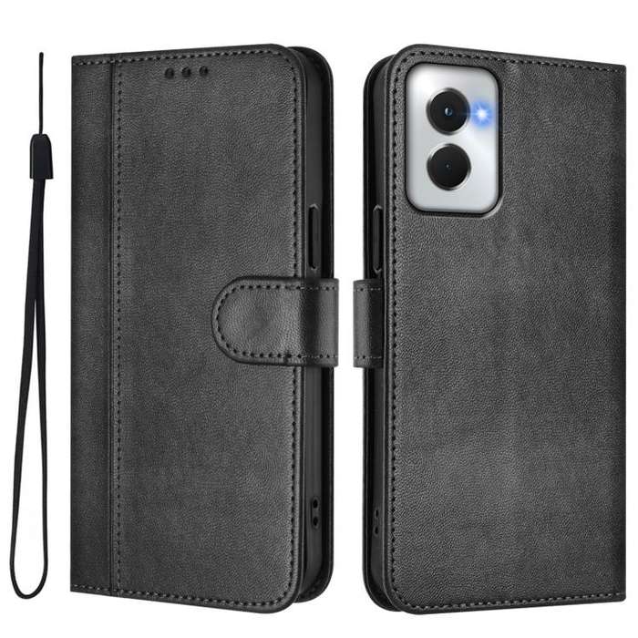 For Motorola Moto G Power 5G 2024 Line Splicing Buckle Retro Leather Phone Case(Black)