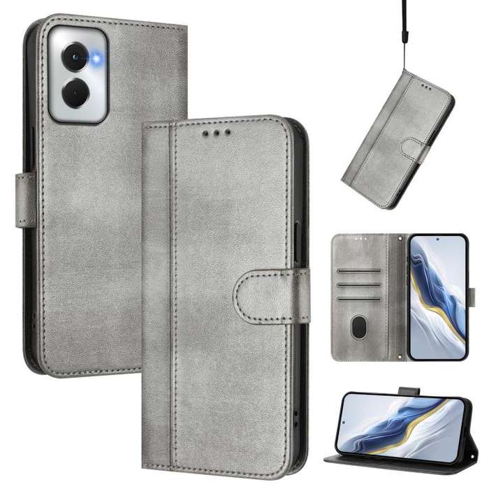 For Motorola Moto G Power 5G 2024 Line Splicing Buckle Retro Leather Phone Case(Grey)