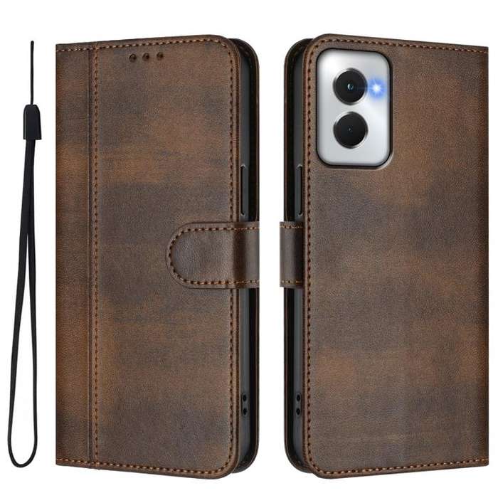 For Motorola Moto G Power 5G 2024 Line Splicing Buckle Retro Leather Phone Case(Brown)