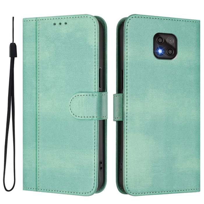 For Motorola Moto G Power 2021 Line Splicing Buckle Retro Leather Phone Case(Mint)