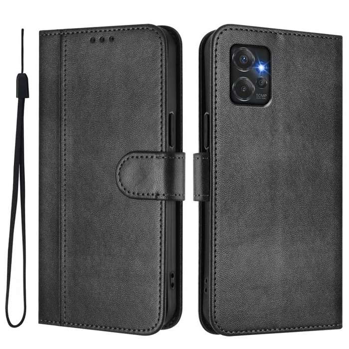For Motorola Moto G Power 2023 5G Line Splicing Buckle Retro Leather Phone Case(Black)