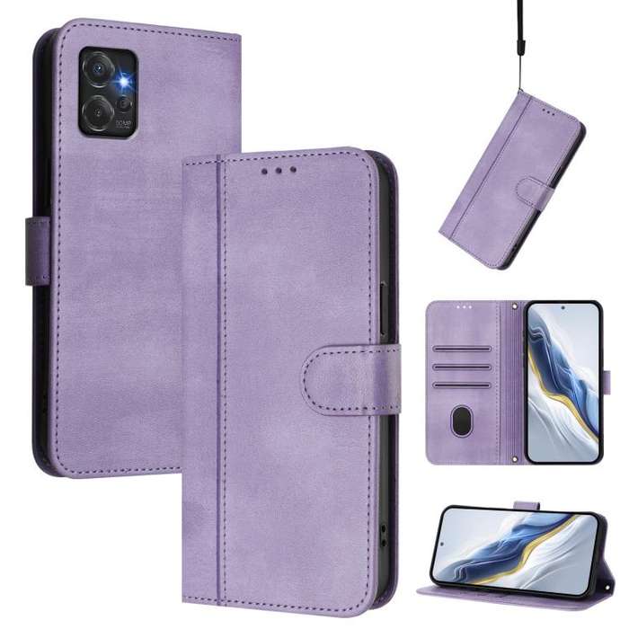 For Motorola Moto G Power 2023 5G Line Splicing Buckle Retro Leather Phone Case(Purple)