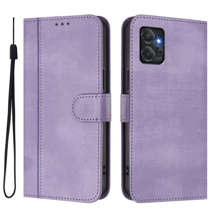 For Motorola Moto G Power 2023 5G Line Splicing Buckle Retro Leather Phone Case(Purple)