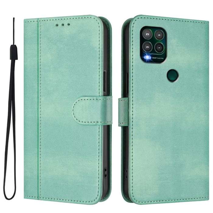 For Motorola Moto G Stylus 5G 2021 Line Splicing Buckle Retro Leather Phone Case(Mint)