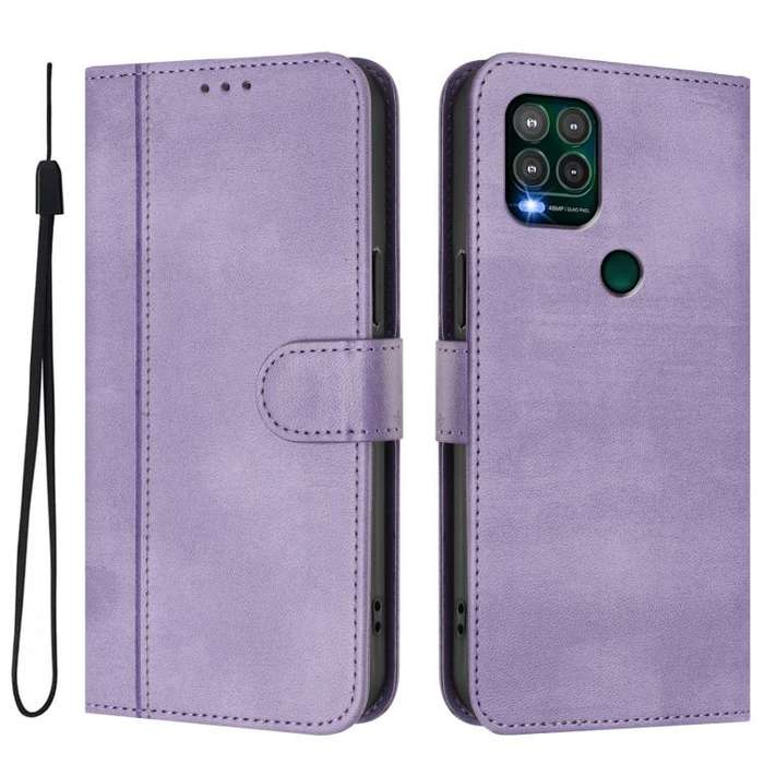 For Motorola Moto G Stylus 5G 2021 Line Splicing Buckle Retro Leather Phone Case(Purple)