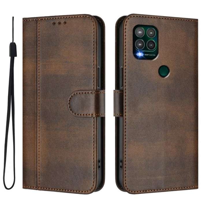 For Motorola Moto G Stylus 5G 2021 Line Splicing Buckle Retro Leather Phone Case(Brown)