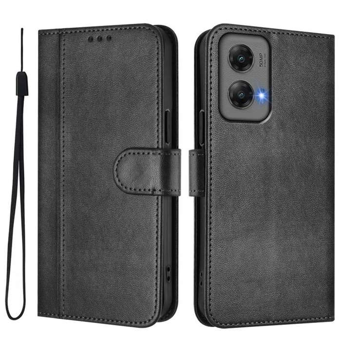 For Motorola Moto G Stylus 5G 2024 Line Splicing Buckle Retro Leather Phone Case(Black)
