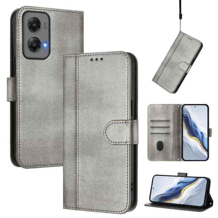 For Motorola Moto G Stylus 5G 2024 Line Splicing Buckle Retro Leather Phone Case(Grey)
