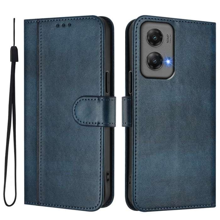 For Motorola Moto G Stylus 5G 2024 Line Splicing Buckle Retro Leather Phone Case(Dark Blue)