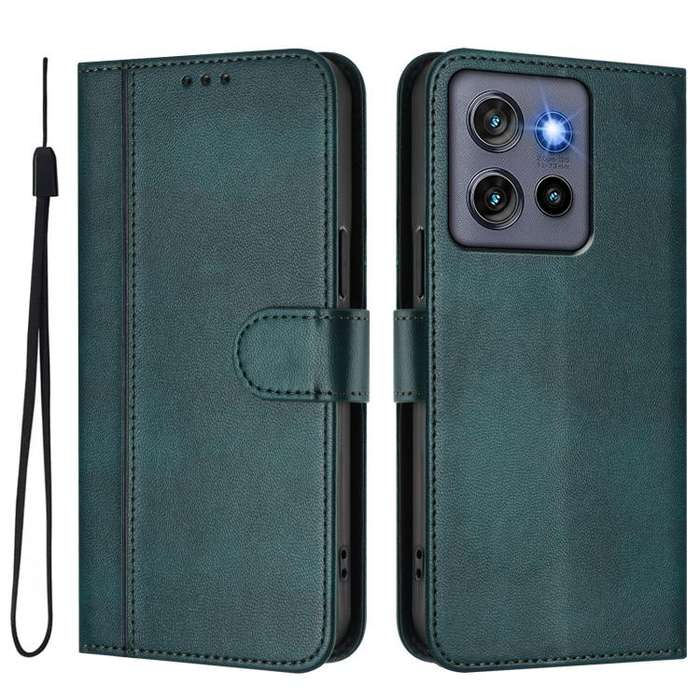 For Motorola Moto G Stylus 5G 2025 Global Line Splicing Buckle Retro Leather Phone Case(Dark Green)