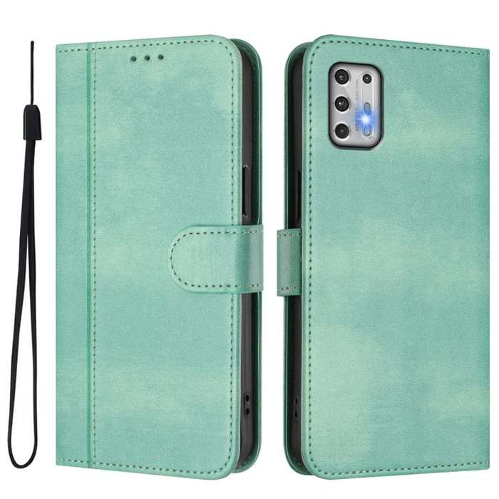 For Motorola Moto G Stylus 4G 2021 Line Splicing Buckle Retro Leather Phone Case(Mint)