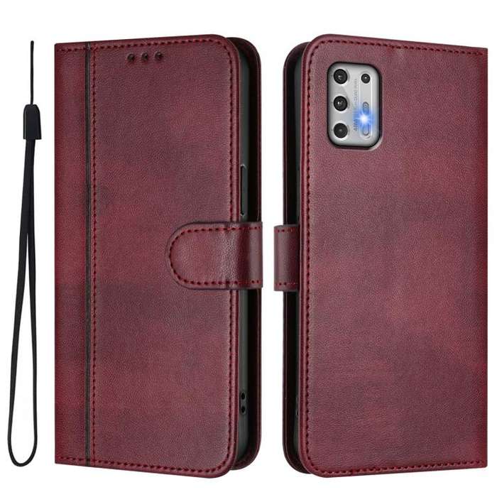 For Motorola Moto G Stylus 4G 2021 Line Splicing Buckle Retro Leather Phone Case(Wine Red)