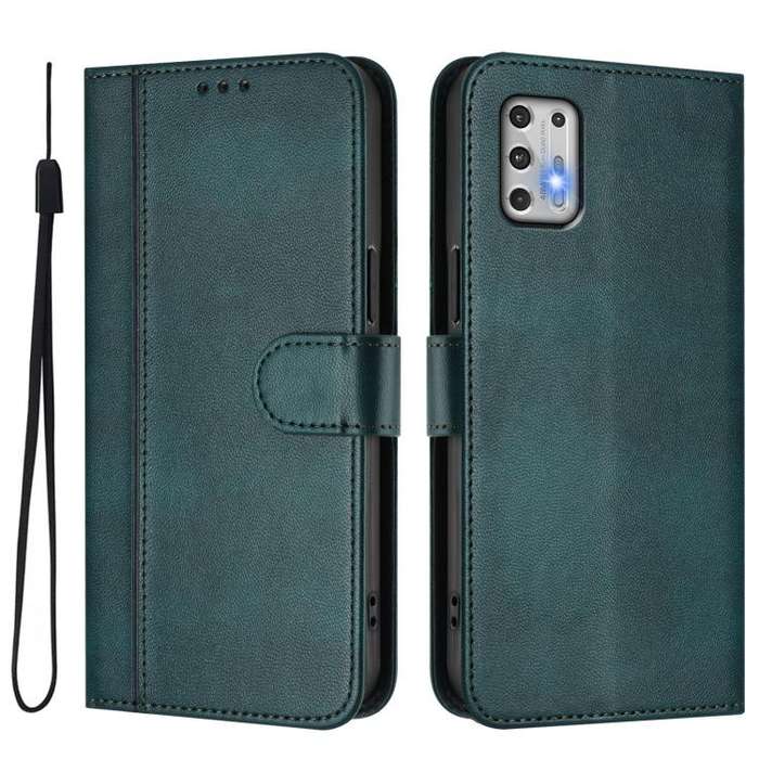 For Motorola Moto G Stylus 4G 2021 Line Splicing Buckle Retro Leather Phone Case(Dark Green)