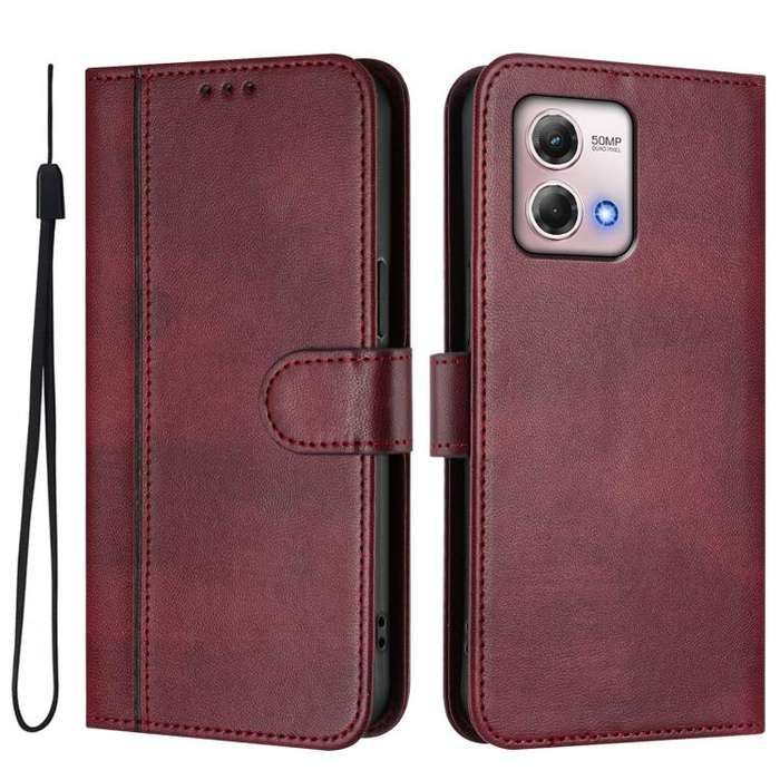 For Motorola Moto G Stylus 4G 2023 Line Splicing Buckle Retro Leather Phone Case(Wine Red)