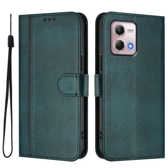 For Motorola Moto G Stylus 4G 2023 Line Splicing Buckle Retro Leather Phone Case(Dark Green)