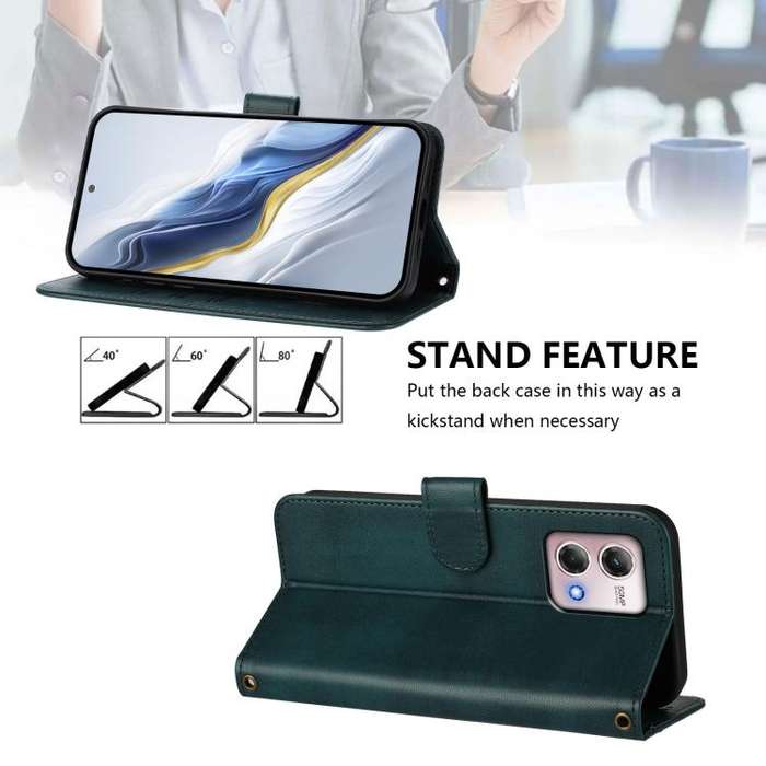 For Motorola Moto G Stylus 4G 2023 Line Splicing Buckle Retro Leather Phone Case(Dark Green)
