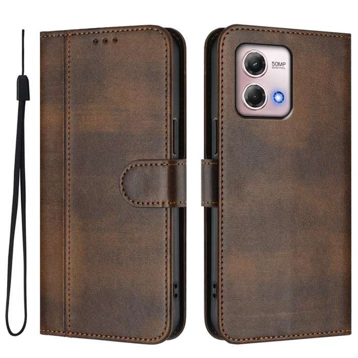 For Motorola Moto G Stylus 4G 2023 Line Splicing Buckle Retro Leather Phone Case(Brown)
