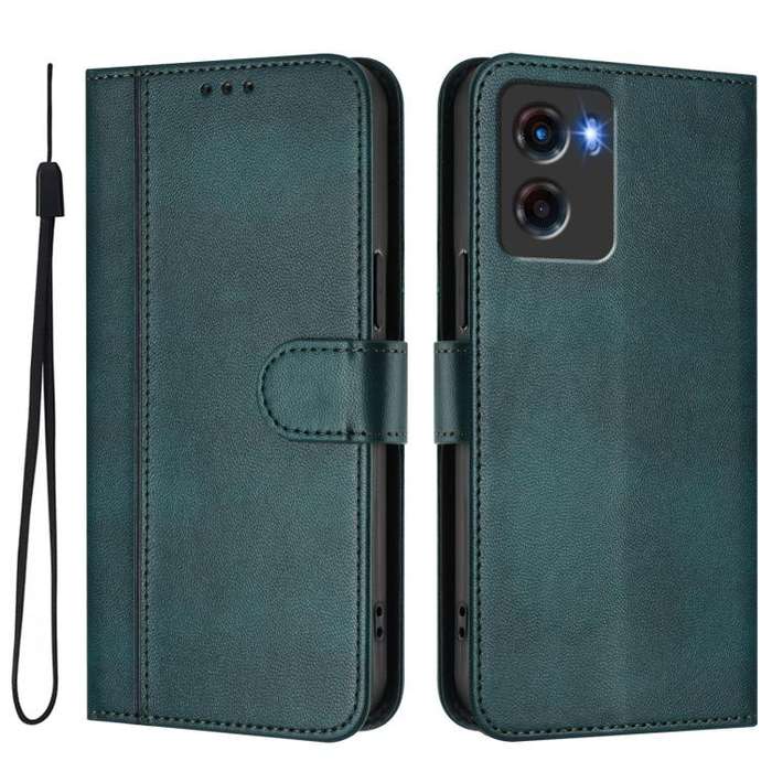 For Motorola Moto G05 / E15 Line Splicing Buckle Retro Leather Phone Case(Dark Green)