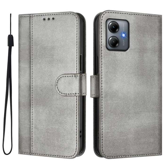 For Motorola Moto G14 4G / G54 5G EU Line Splicing Buckle Retro Leather Phone Case(Grey)