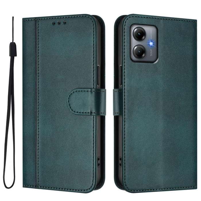 For Motorola Moto G14 4G / G54 5G EU Line Splicing Buckle Retro Leather Phone Case(Dark Green)