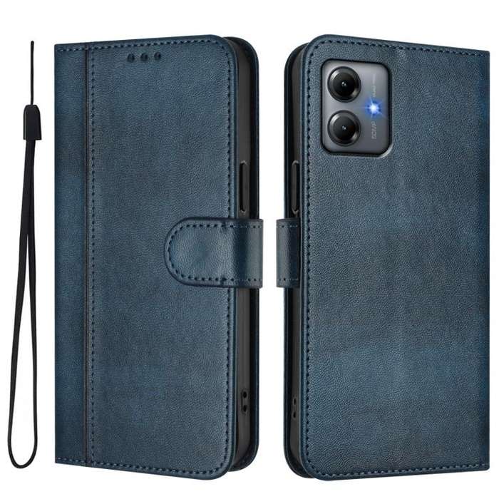 For Motorola Moto G14 4G / G54 5G EU Line Splicing Buckle Retro Leather Phone Case(Dark Blue)