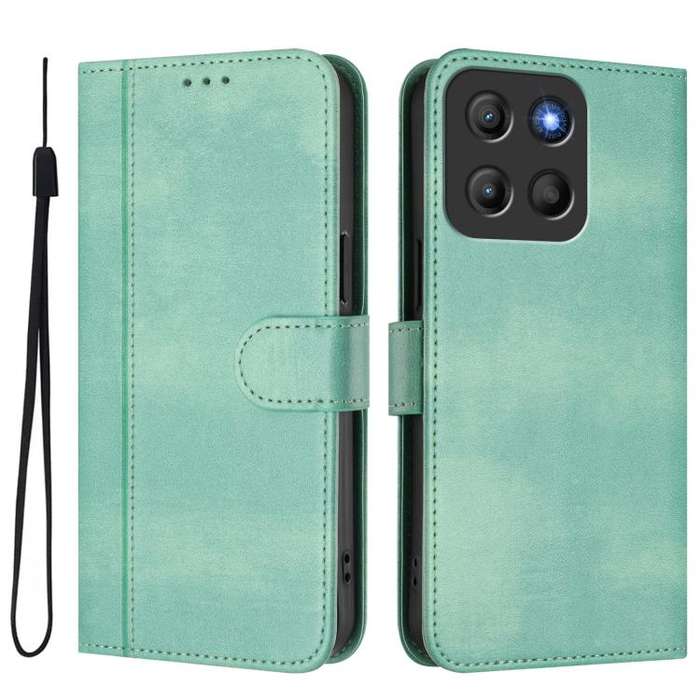 For Motorola Moto G15 / G15 Power Line Splicing Buckle Retro Leather Phone Case(Mint)