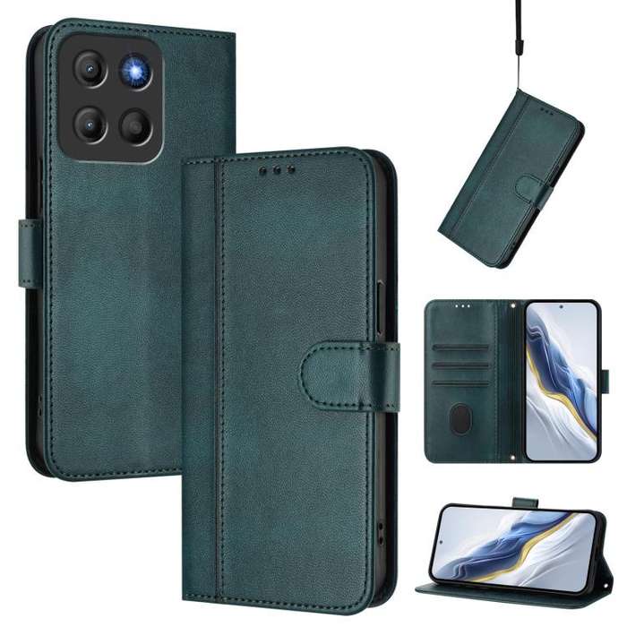 For Motorola Moto G15 / G15 Power Line Splicing Buckle Retro Leather Phone Case(Dark Green)