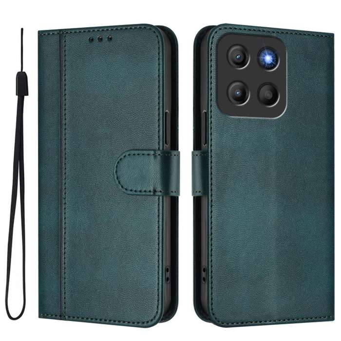 For Motorola Moto G15 / G15 Power Line Splicing Buckle Retro Leather Phone Case(Dark Green)