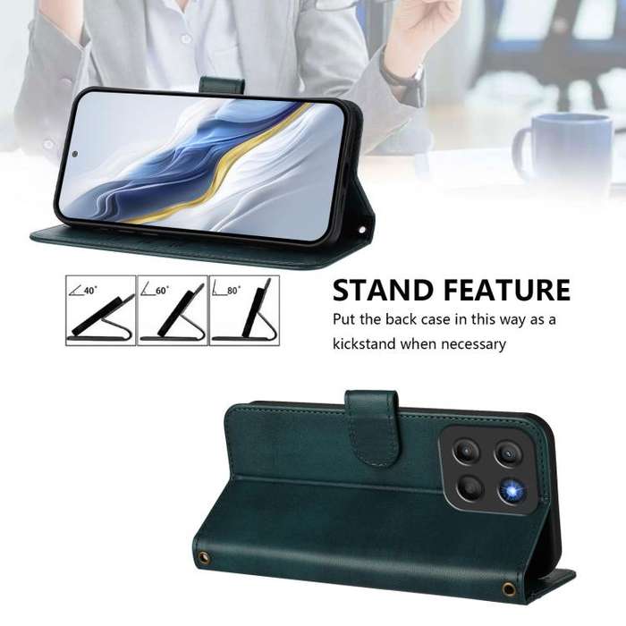 For Motorola Moto G15 / G15 Power Line Splicing Buckle Retro Leather Phone Case(Dark Green)