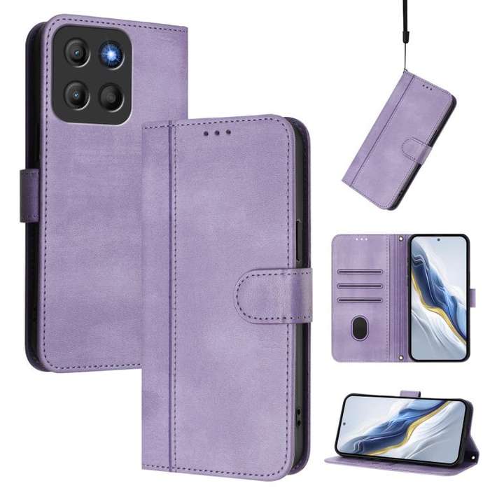 For Motorola Moto G15 / G15 Power Line Splicing Buckle Retro Leather Phone Case(Purple)