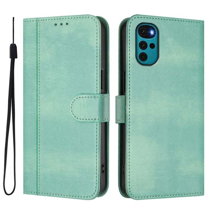 For Motorola Moto E32 India / G22 4G Line Splicing Buckle Retro Leather Phone Case(Mint)