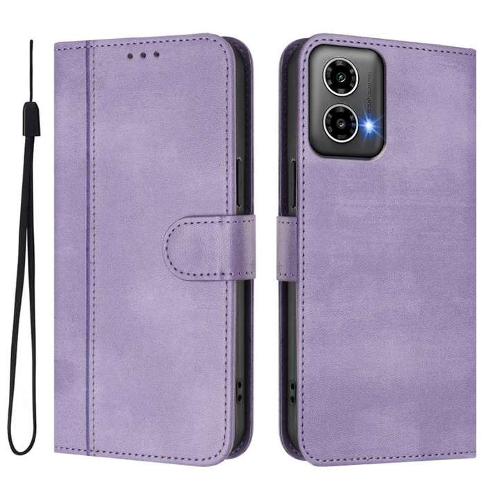 For Motorola Moto G34 5G / G45 5G Line Splicing Buckle Retro Leather Phone Case(Purple)