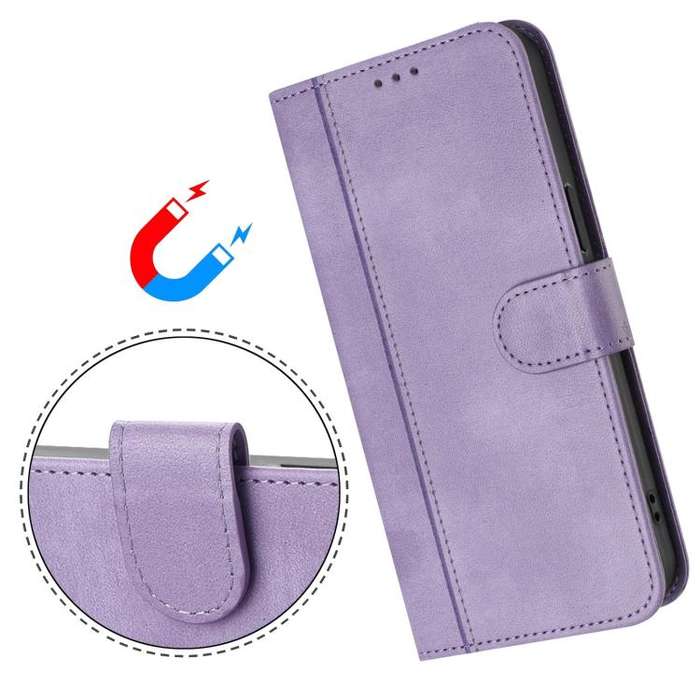For Motorola Moto G34 5G / G45 5G Line Splicing Buckle Retro Leather Phone Case(Purple)